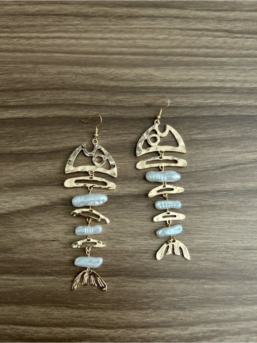 Pearl Dangle Fishbone Earrings Q1117 - Picture 3 of 3